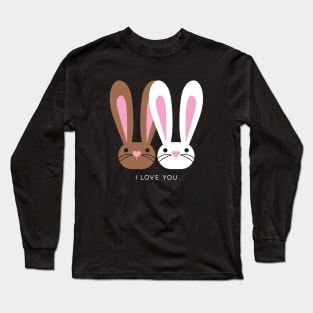 I Love You Brown White Pink Bunnies Long Sleeve T-Shirt